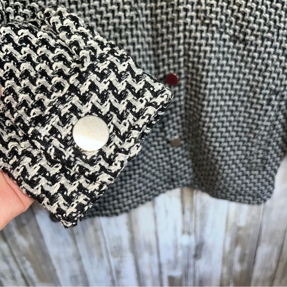 Zara Black White Tweed Shacket Overshirt Jacket Frayed Textured Women Large NWT - Picture 4 of 6